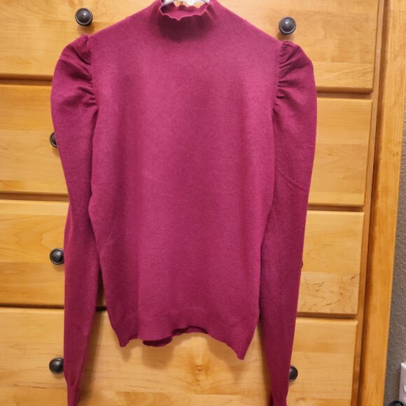 Express Ultra Soft Ruched Shoulder Mock Neck Sweater - Picture 1 of 3